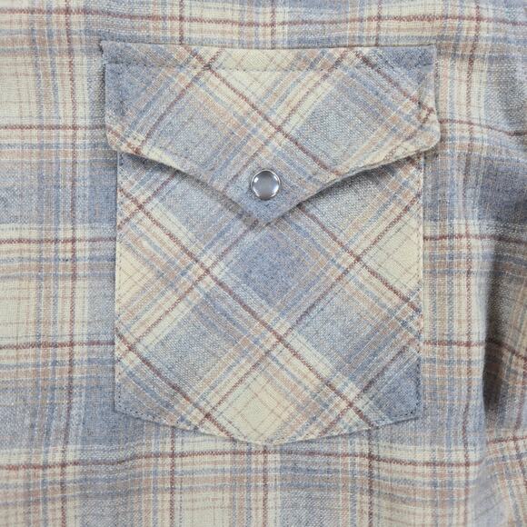 Pendleton 100% Virgin Wool Brown Plaid Long Sleeve Pearl Snap Flannel Size Large - Picture 3 of 8